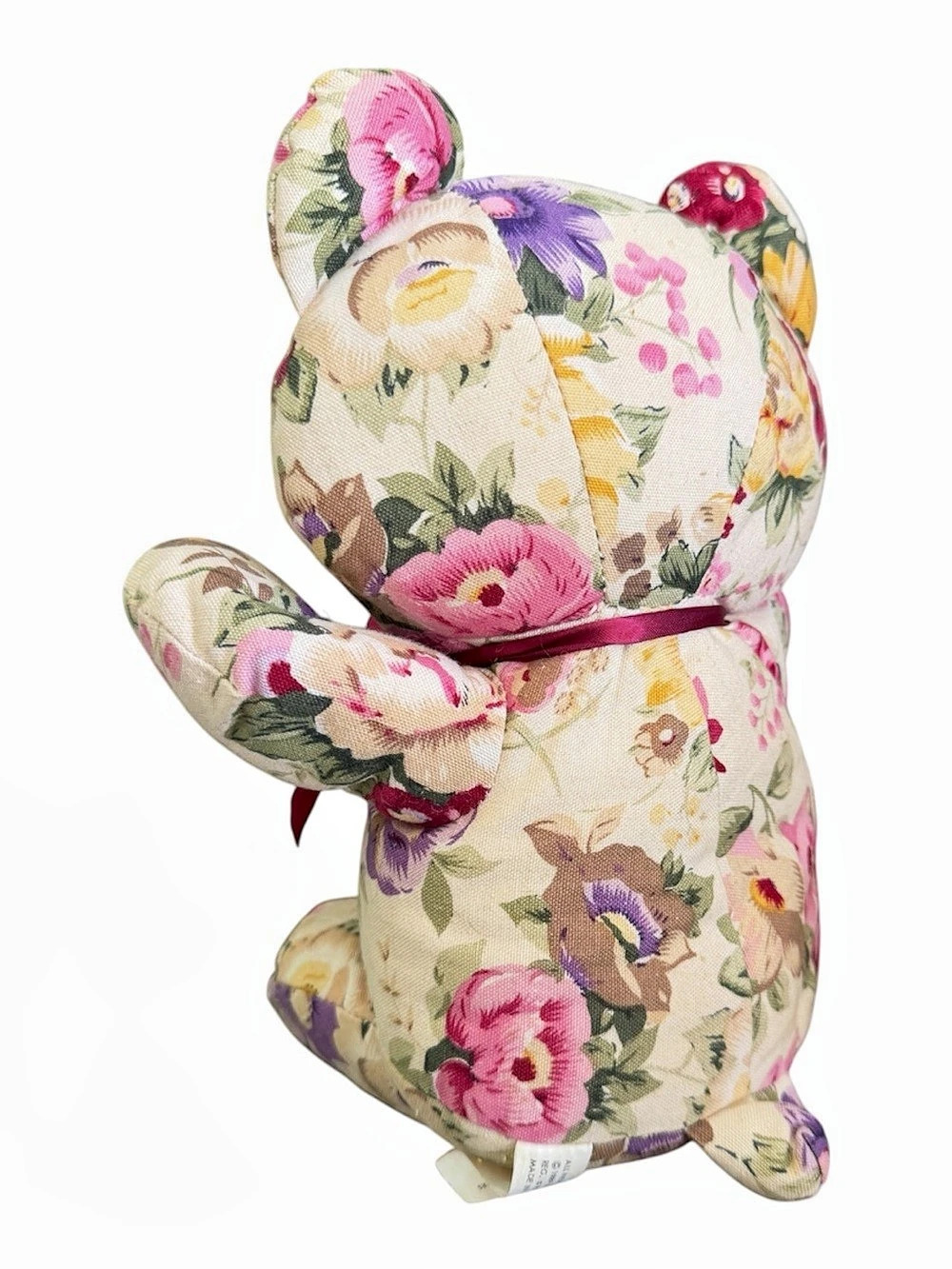 Vintage Floral Bear Plush Teddy 1989 Fabric Milaca Mills Flowers Tail Y2K 90s - Picture 4 of 7